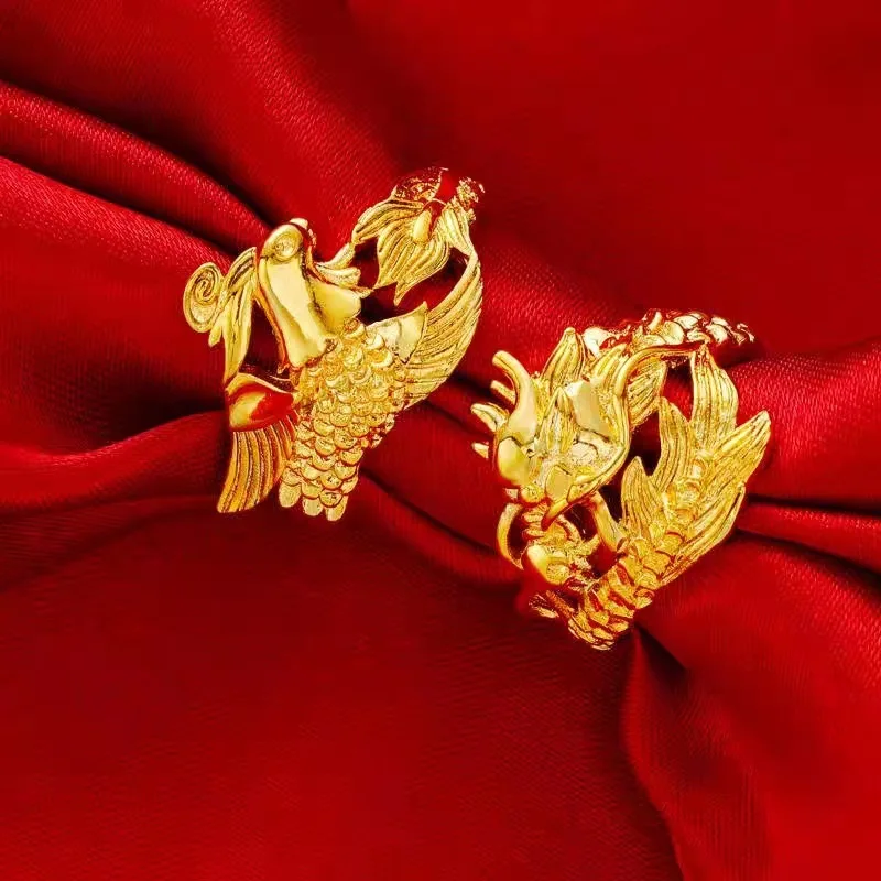 

Dragon and Phoenix Couple's Ring for Men and Women - Adjustable Sizing, 24K Gold AU999, Symbol of Love and Harmony