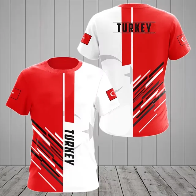 Men Turkey Flag National Emblem 3D Print TShirt Summer T Shirt Fashion Casual Round Neck Tees TShirt