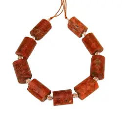 APDGG Natural Red Orange Coral Branch Bamboo Nugget Cylinder Real Gems Loose Beads 8