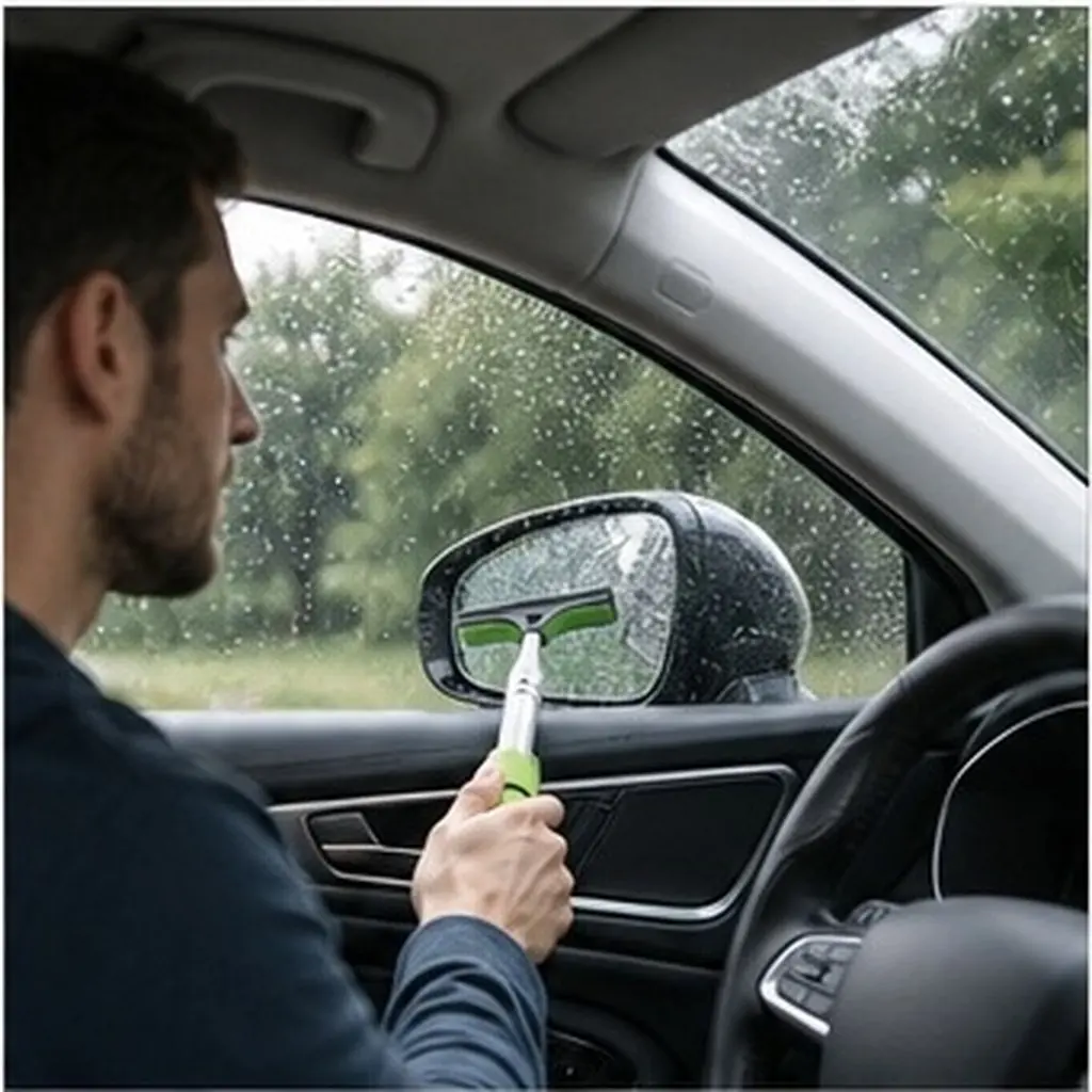 2Pcs Car Side Mirror Squeegee Retractable Lightweight Rear View Mirror Cleaner Ergonomic Handle for Rainy Weather Windshield
