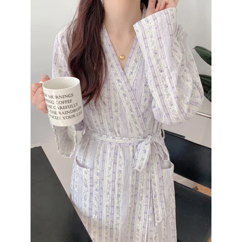 Korean Style Double Yarn Nightgown, Women's Thermal Bathrobe and Pajamas for Cozy Lounging and Sleep