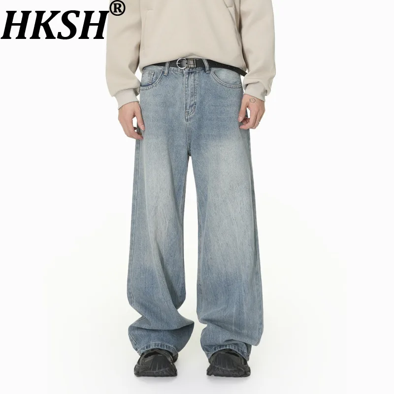

HKSH Spring New Tide Vintage Jeans Men's Korean Vibe Korean Washed Straight Drapey Versatile Trendy Denim Pants Chic Ins HK21693