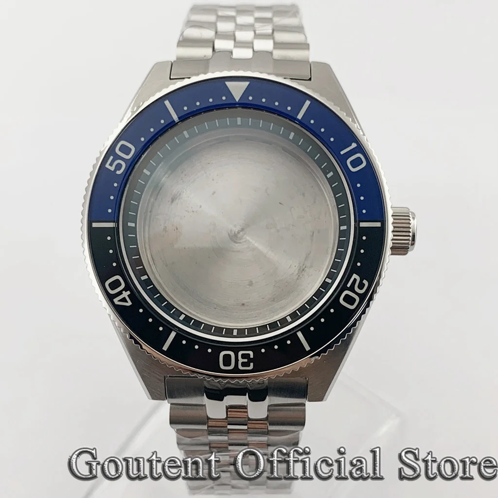 Goutent 43mm Silver Watch Case Strap Domed Sapphire Glass Luminous Ceramic Bezel 200 meters waterproof Fit NH35 NH36 Movement