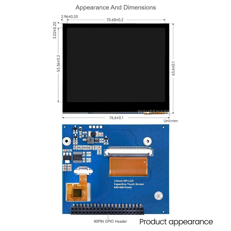 AT82-Para Raspberry Pi Compatível com Tela de Toque Capacitiva LCD de 3,5 Polegadas 640X480 DPI IPS Display