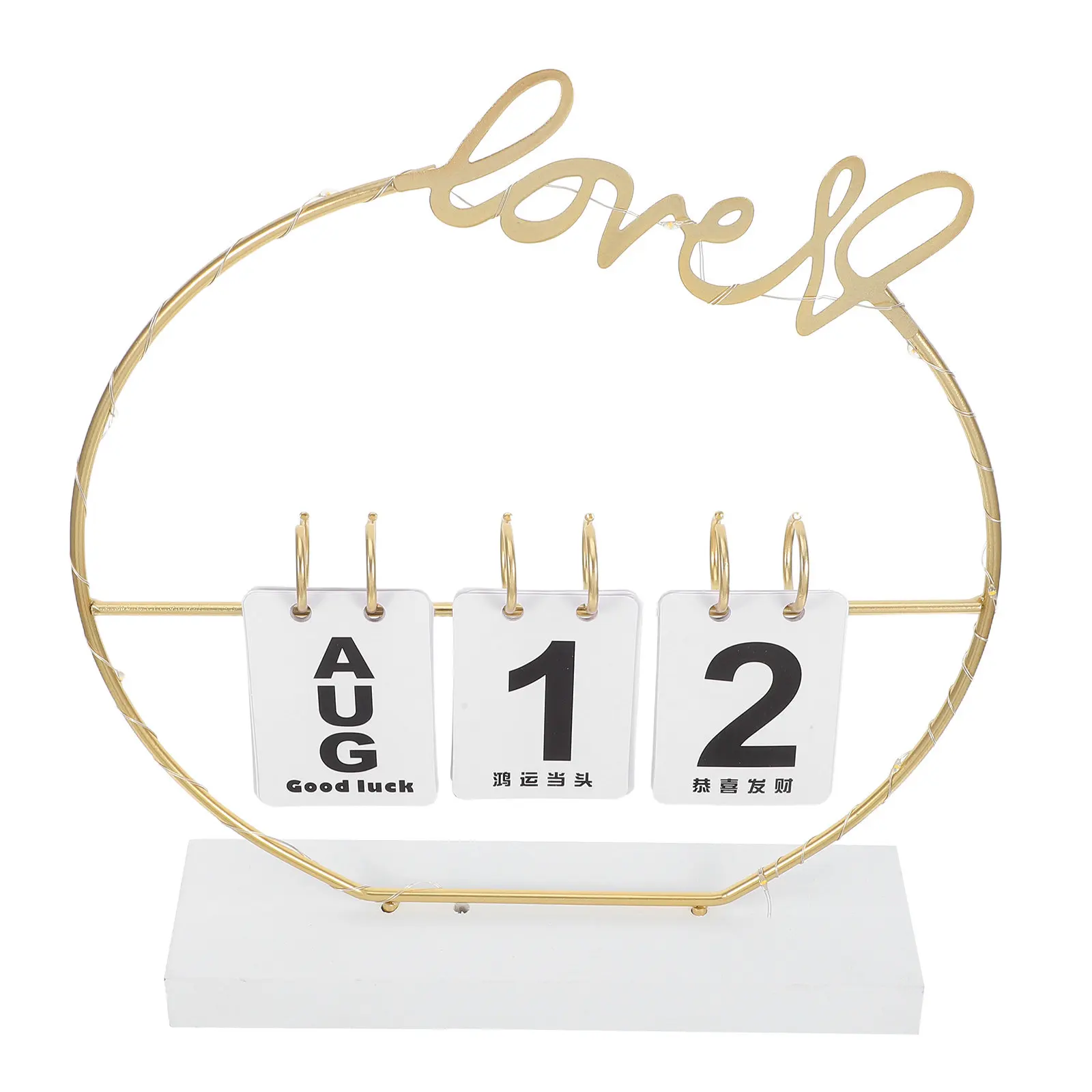 

Wooden Perpetual Calendar Builtin Light Rotatable Standing Calendar Decorative Desk Ornament for Home Office Student Use Daily
