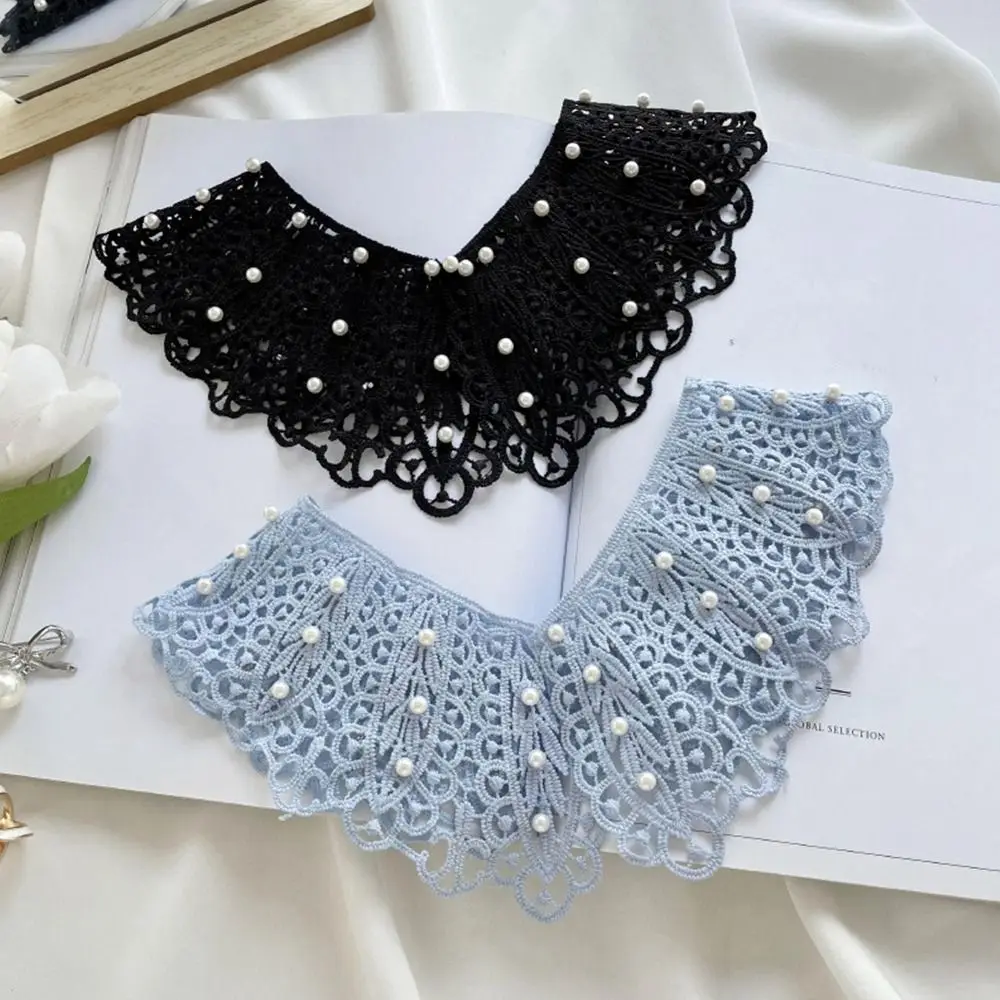 Doll Collar Lace Fake Collar Dress Decorative Shoulder Pearl Decoration Shirt Collar Detachable Cotton Shawl Women/Girls