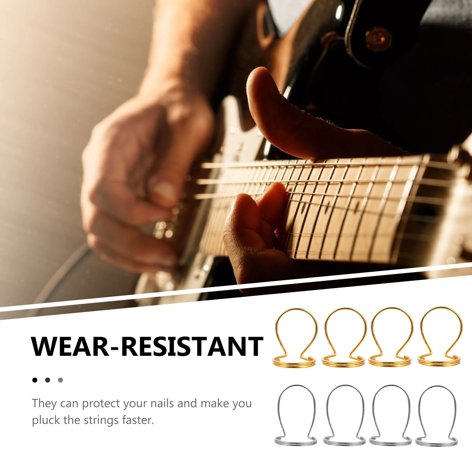 

8pcs Thumb Guitar Picks Lightweight Durable Finger Protection For Electric Acoustic Bass Instruments Portable Golden Silver