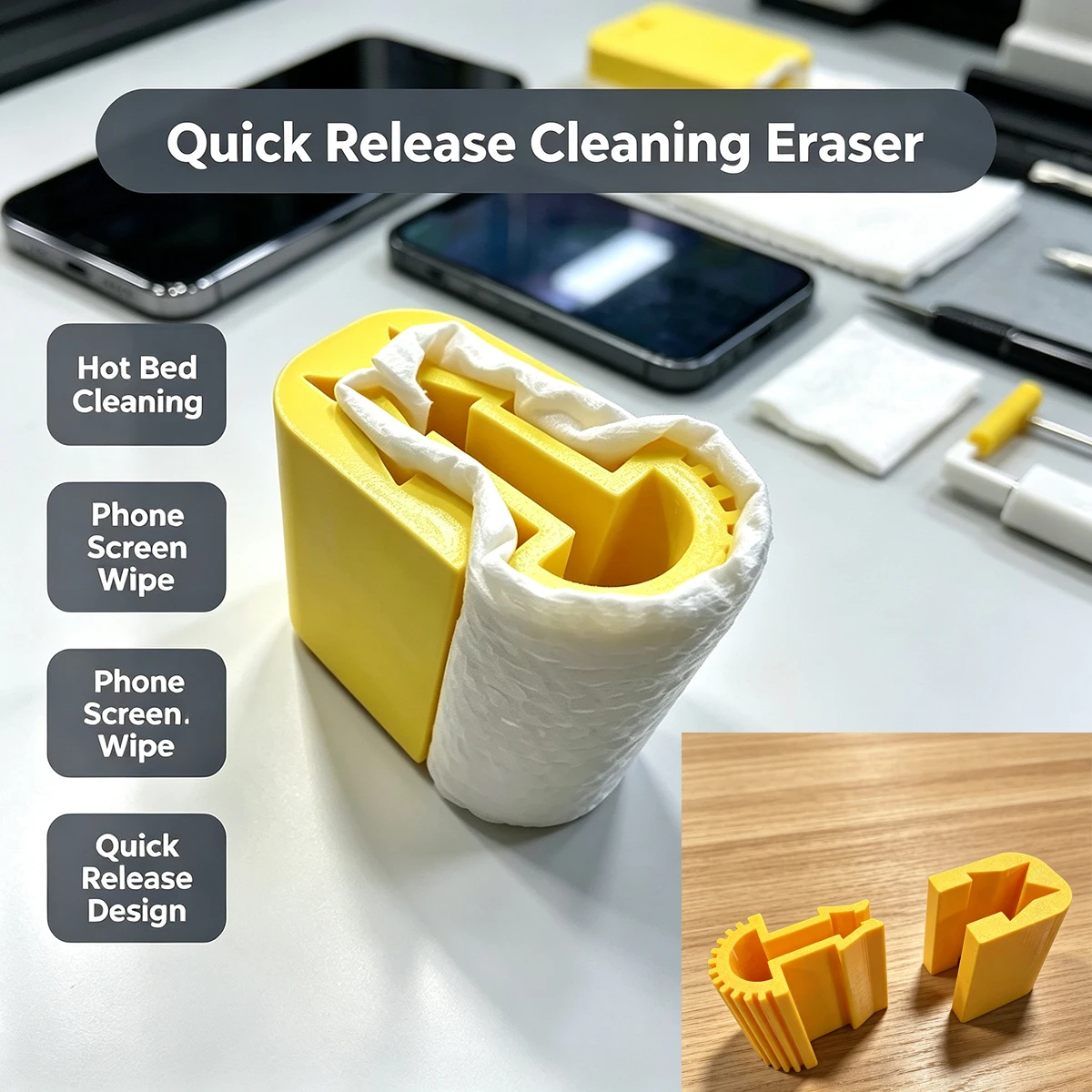 Quick-Release Cleaning Wipe, Dust-Free Cloth Wiping Tool, 3D Printing Hot Bed Mobile Phone Screen Cleaning Clip, Cleaning Gadget