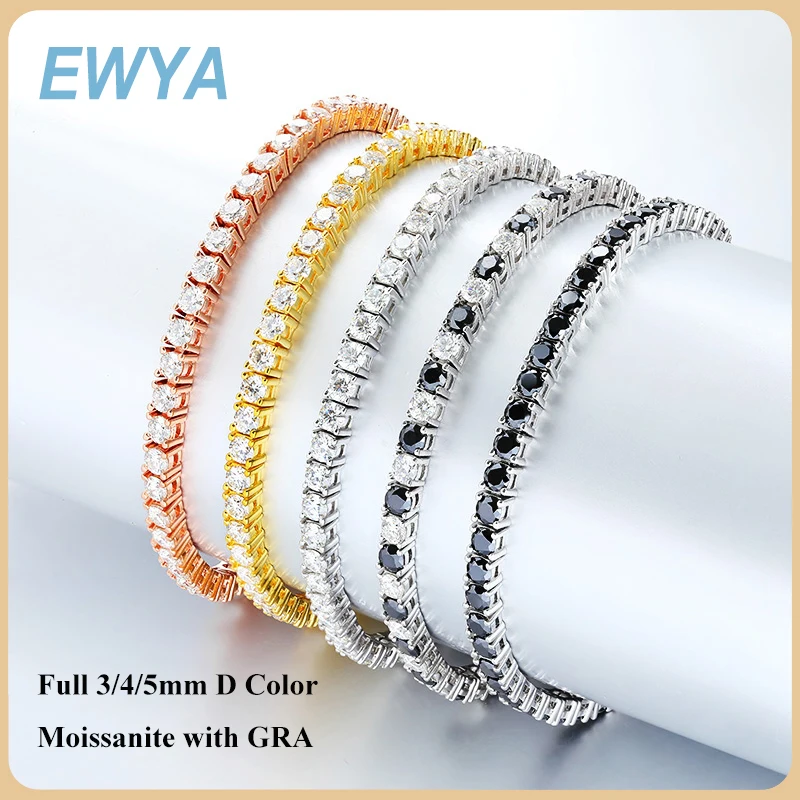 EWYA 3mm 4mm 5mm Moissanite Tennis Bracelet for Women Men 925 Silver Plated 18k Gold Pass Diamond Tester Link Bracelets Bangle