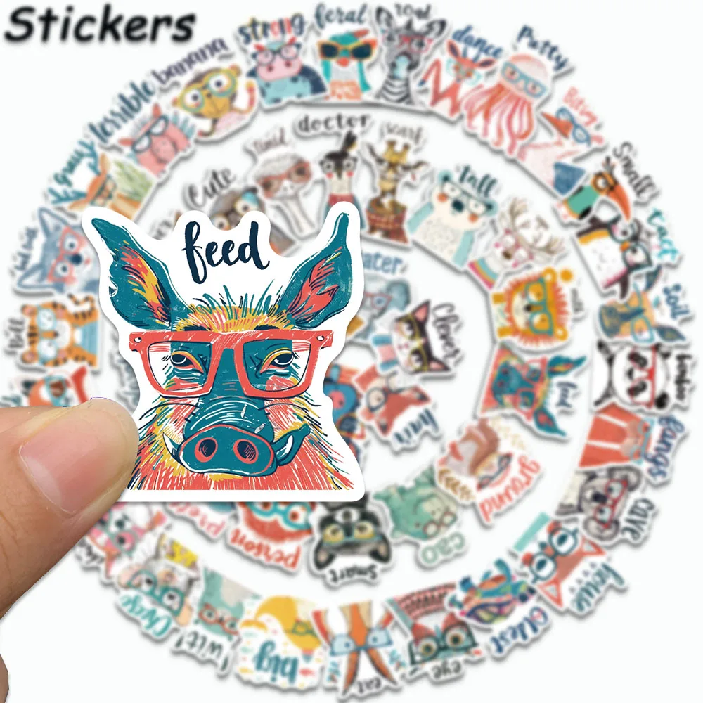 50PCS Exclamation Tone Words Stickers Cartoon Animals Decals For Laptop Luggage Water Cup Notebook Jukebox Graffiti Stickers