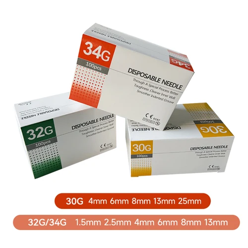 100 Uds 30G 8MM 13MM aguja 32G 34G 1,5 MM 2,5 MM 4MM 6MM 8MM 13MM herramienta de mano de aguja pequeña indolora desechable