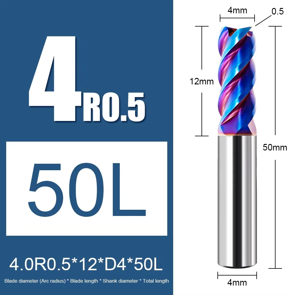 HRC55‑65 Coated Carbide Bull Nose End Mill, 3/4‑Flute Tungsten Steel CNC Milling Cutter for Steel & Aluminum