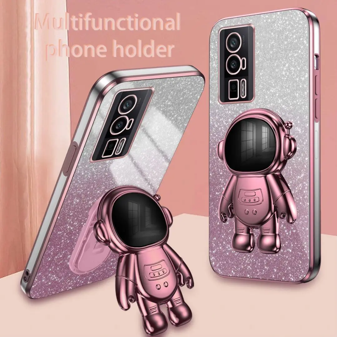 Luxury Plating Astronaut Holder Case For Xiaomi 13T 12T 13 12 11 Lite Pro Poco X5 F5 F4 M4 M3 X3 C55 F3 Pro Silicone Soft Cover