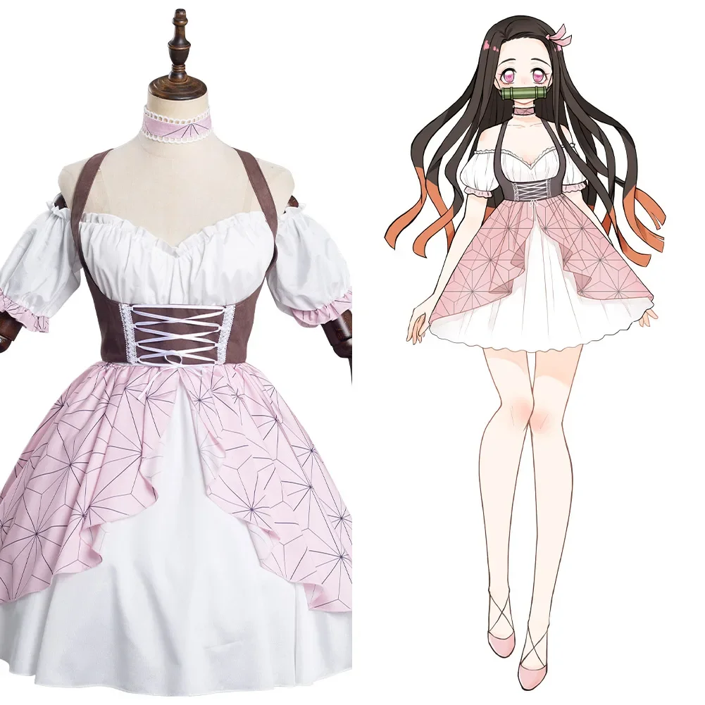 

Anime Adult Kamado Nezuko Cosplay Costume Lolita Dress Outfits Halloween Carnival Suit