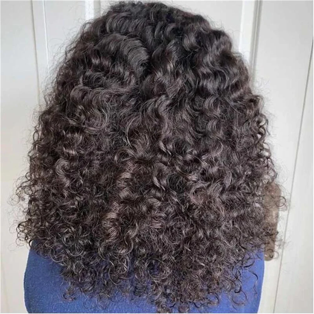 Peluca con malla frontal para mujer, pelo negro Natural, 180 de densidad, suave, sin pegamento, 26 pulgadas, largo, rizado, profundo, con pelo de bebé, prearrancado para uso diario