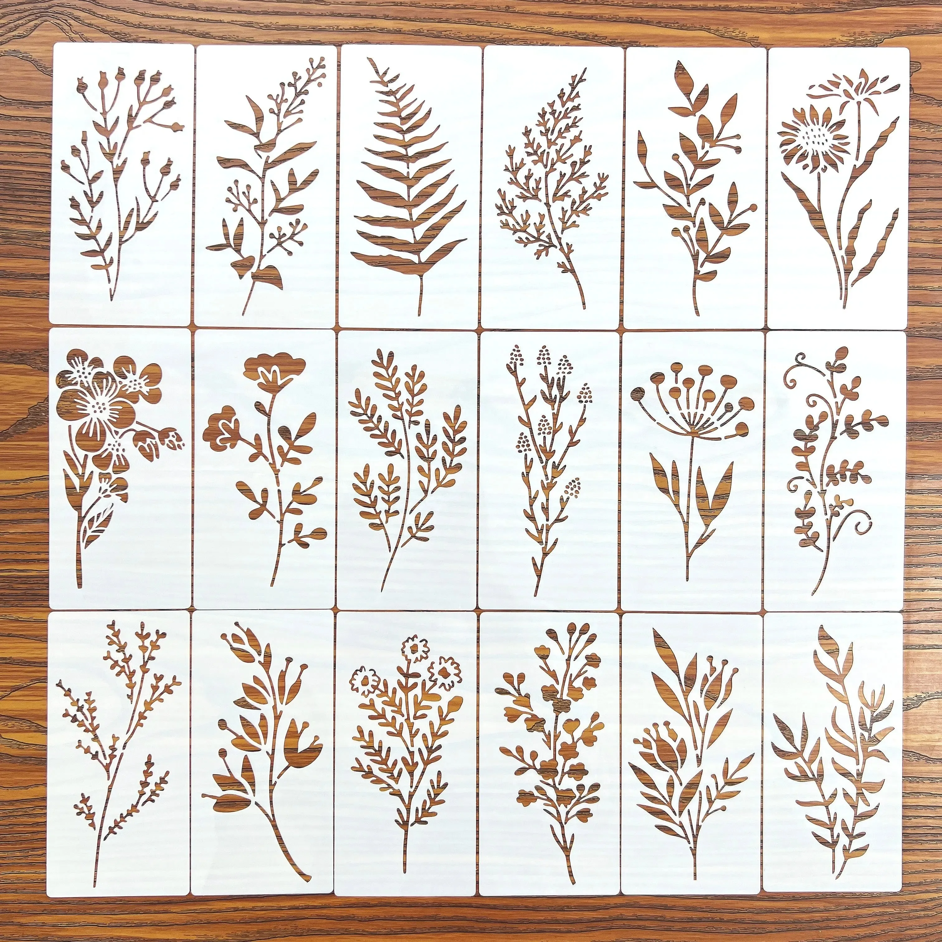 18 Pcs Flower Leaf Stencils Reusable Hollow Painting Templates for Scrapbook Wall Decor Wood Sign Fabric DIY Art Craft Supplies