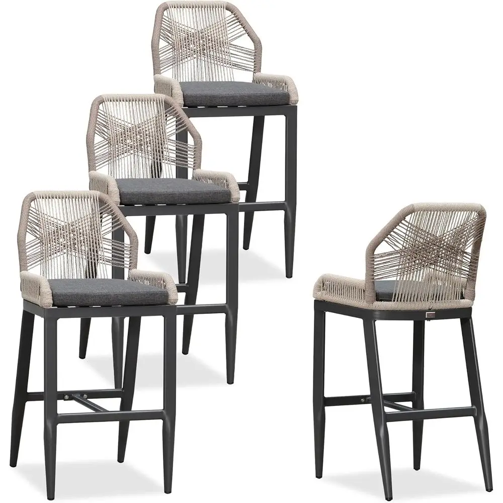 

Серый уличный ротанговый бар, высота из 4 шт., со спинками, тканый для использования в патио, саду или в помещении на кухне