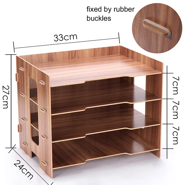Foska High Quality Multi-Purpose Document Letter Tray with 4 Adjustable Shelves Home Office Bamboo MDF Desktop File Organizer