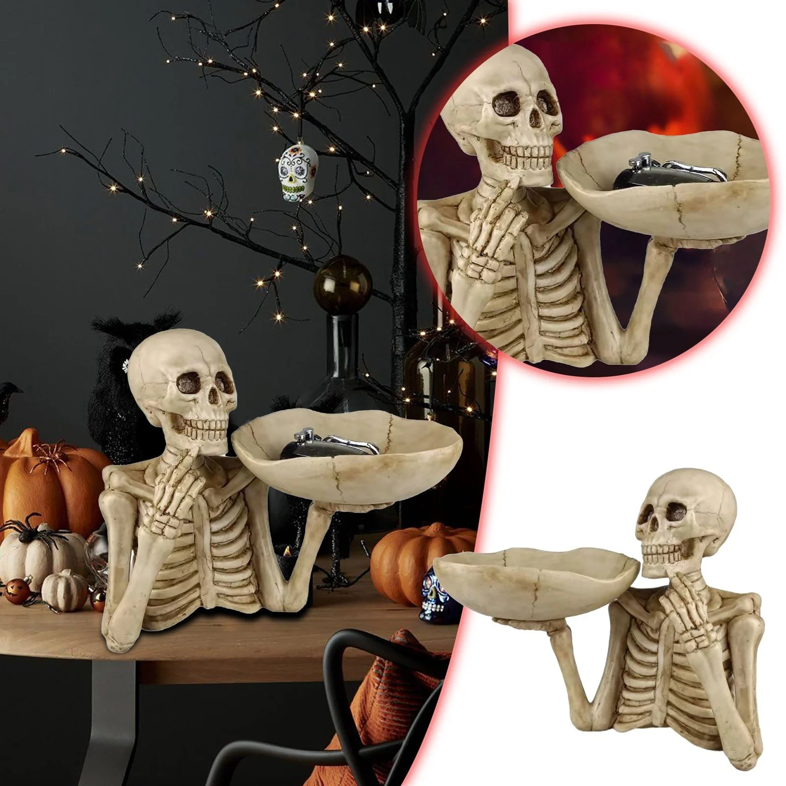 

Creative Skull Fruit Plate Personalized Skeleton Gothic Ornament Vintage Skeleton Sculpture Porch Car Key Storage Box Home Decor