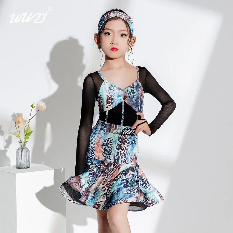 

New Latin dance costumes for Spring and Summer Long-sleeved net gauze practice children and girlsdance performance costumes