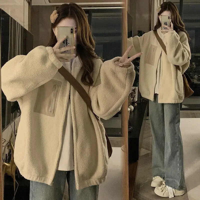

Women Winter Coat Autumn Winter Fashion Loose Casual Fleece Jacket Women Plush Thick Cotton Coat Hooded Cotton Jacket