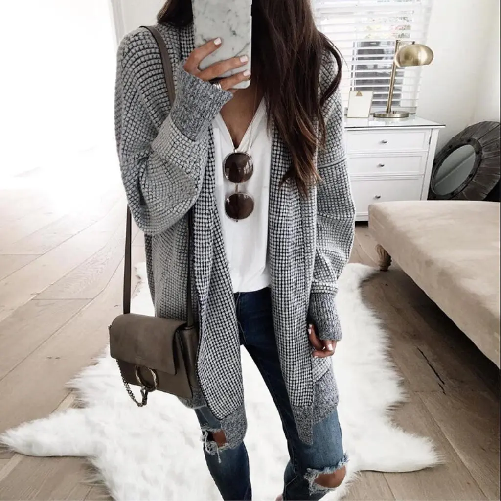

Women's Plaid Woolen Cardigan Jacket Autumn Winter New Lazada2022 European American Style Wish