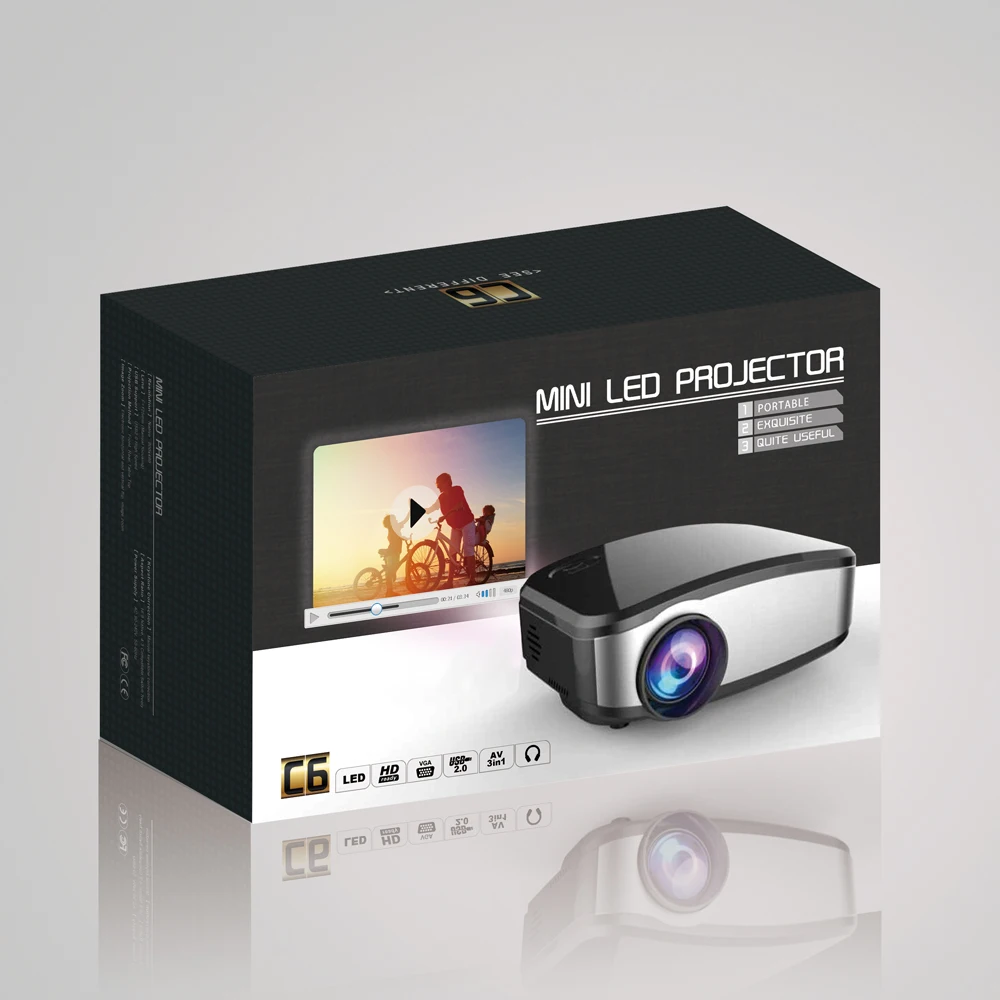CHEERLUX C6 Mini LED Projector 800X480รองรับ1080P 1200 Lumens โฮมเธียเตอร์/USB/VGA/AV/DTV Mini Proyector PK UC40 UC46