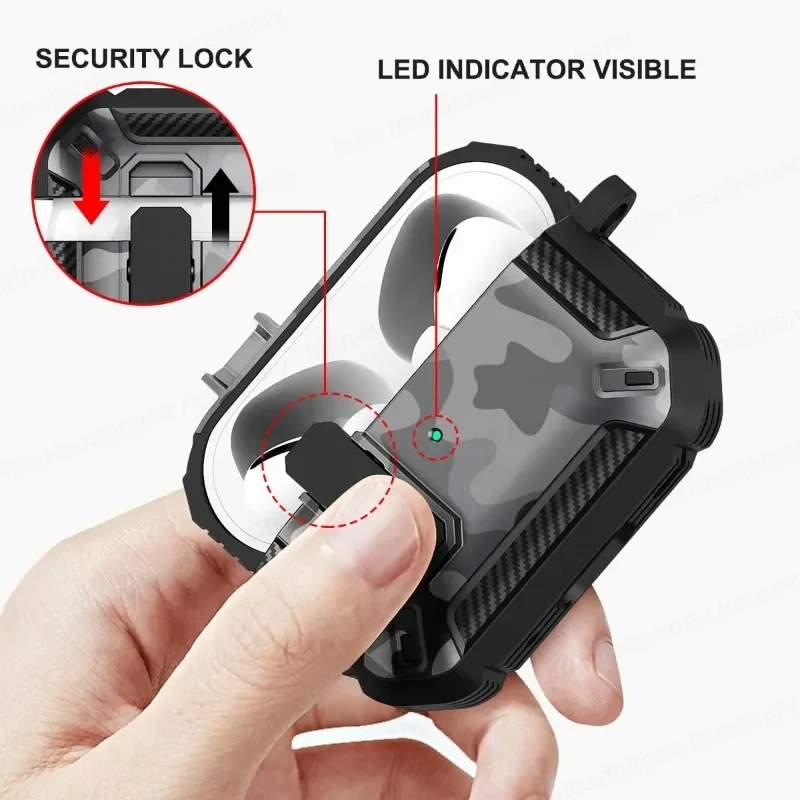 Camouflage สีเทาผู้ชายหูฟังสําหรับ airpod pro 2 gen หรูหราป้องกันฤดูใบไม้ร่วงพร้อม Secure Lock สําหรับ Air สําหรับ Pods Pro