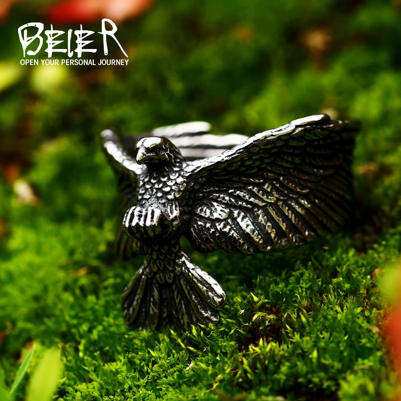 Beier 2022 New Creative Stainless Steel Men Animal Rings Flying Eagle Ring Punk Rock Personality Jewelry