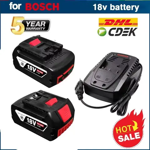🔋 Bosch 전문가용 18V 10.0AH 리튬 이온 배터리 교체용 BAT610G+AL1820CV(LED 포함) 및 Bosch 고속 충전기 14.4V-18V용