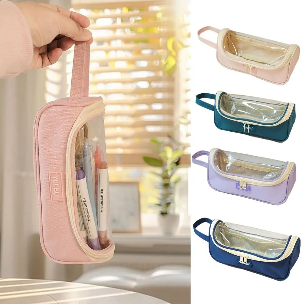 Robuste, tragbare Stifttasche, transparentes Mehrzweck-Federmäppchen, supergroße Stiftbox, Schulbüro
