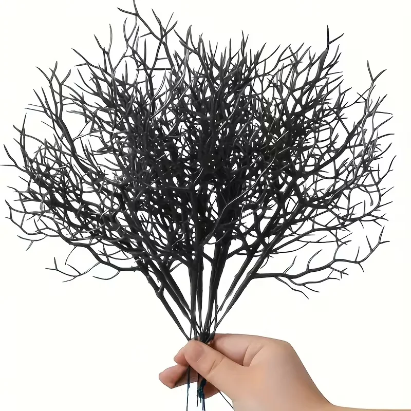 5 Stück Halloween Schwarze Künstliche Zweige Heim-Vasendekoration DIY Hochzeit Geburtstag Party Esstisch Künstliche Pflanzen Blumen