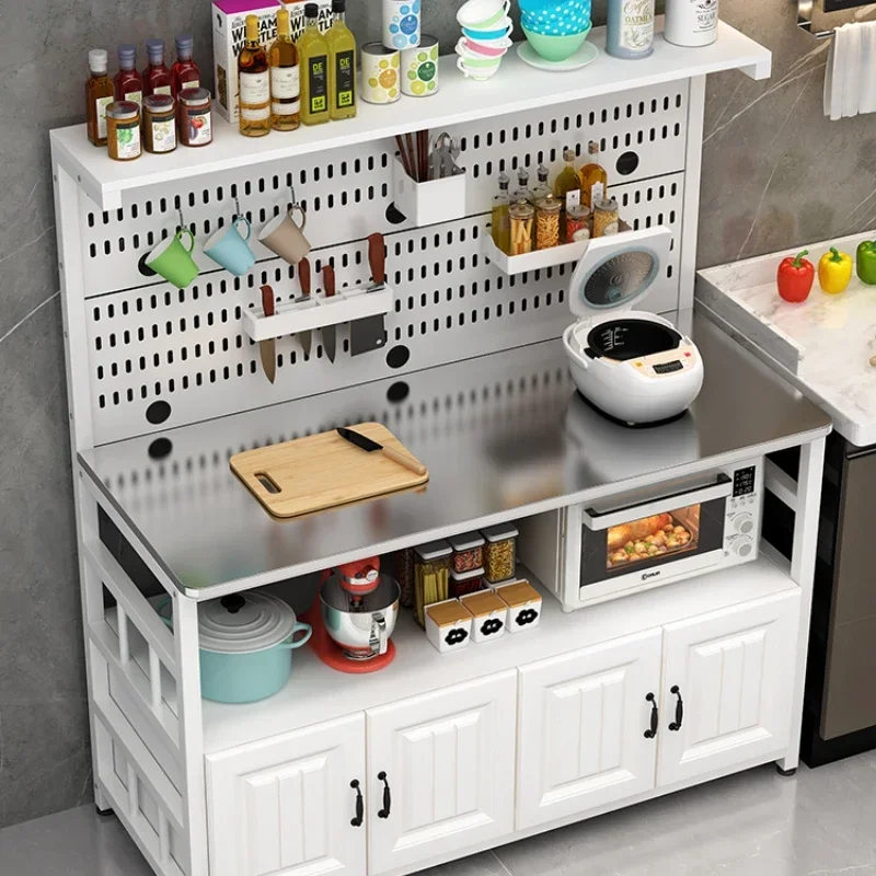 

Hole board storage rack, kitchen stainless steel cutting table, floor storage cabinet