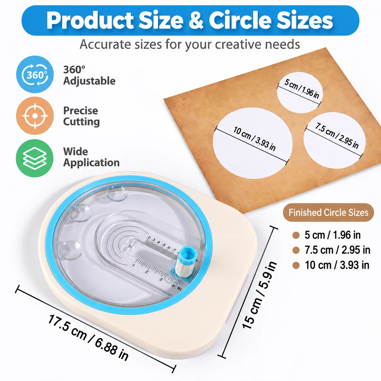 360 ° Drehbarer, kreisförmiger Papierschneider, in verschiedenen Größen verstellbar, ideal für DIY-Scrapbooking und Bastelarbeiten mit Karton. – Detail 4