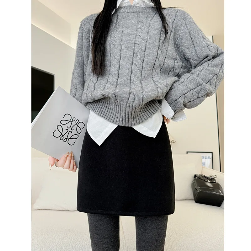Women's Woolen Bodycon Skirt for Spring and Autumn2025New High Waist SlimmingaHalf Skirt for Petite Figures, Diagonal Striped Ho