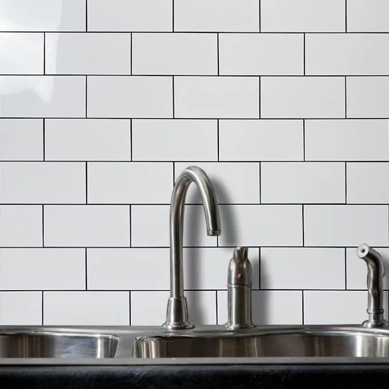 100 Polished White Thick PVC Peel and Stick Backsplash, 3“ x 6” Waterproof Subway Tile Stripping