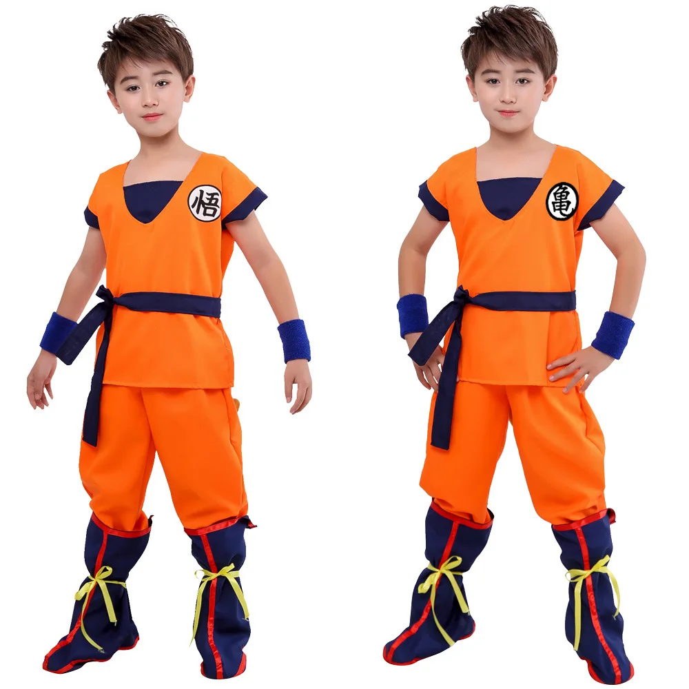 Halloween Kinderpakken Goku Gui Carnaval Anime Cosplay Vakantiekostuums Staart Pols Pruik Goud Blauw Kinderen Aankleden