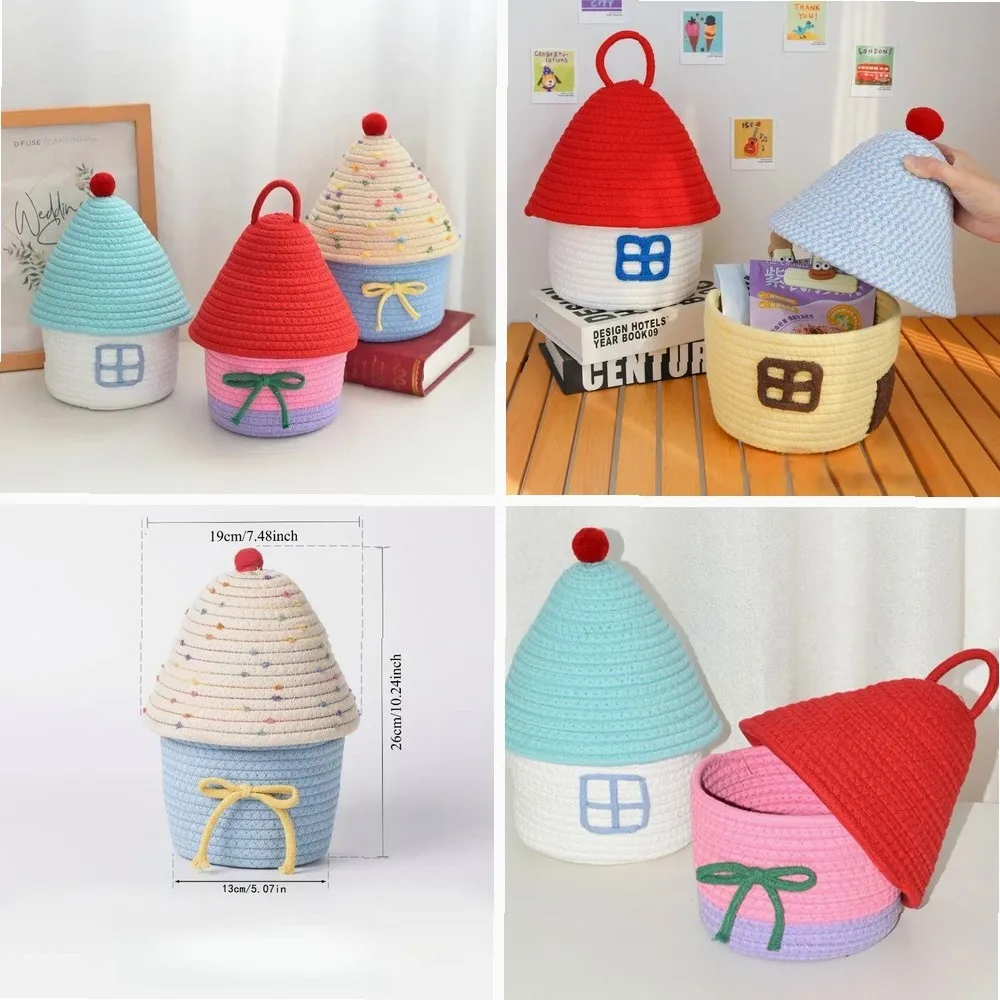 

Cute covered small house with cotton thread storage basket, home miscellaneous storage box, desktop coffee table storage basket