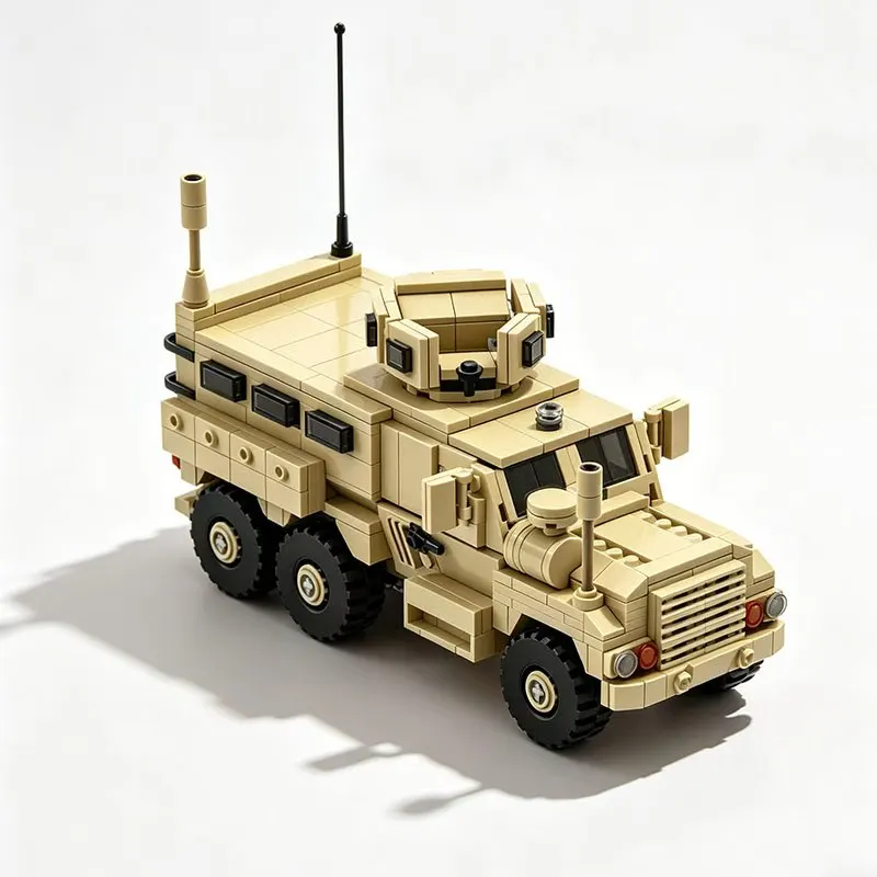 Desert armored vehicle, all terrain reconnaissance off-road vehicle, small particle assembly building blocks, boys building mode
