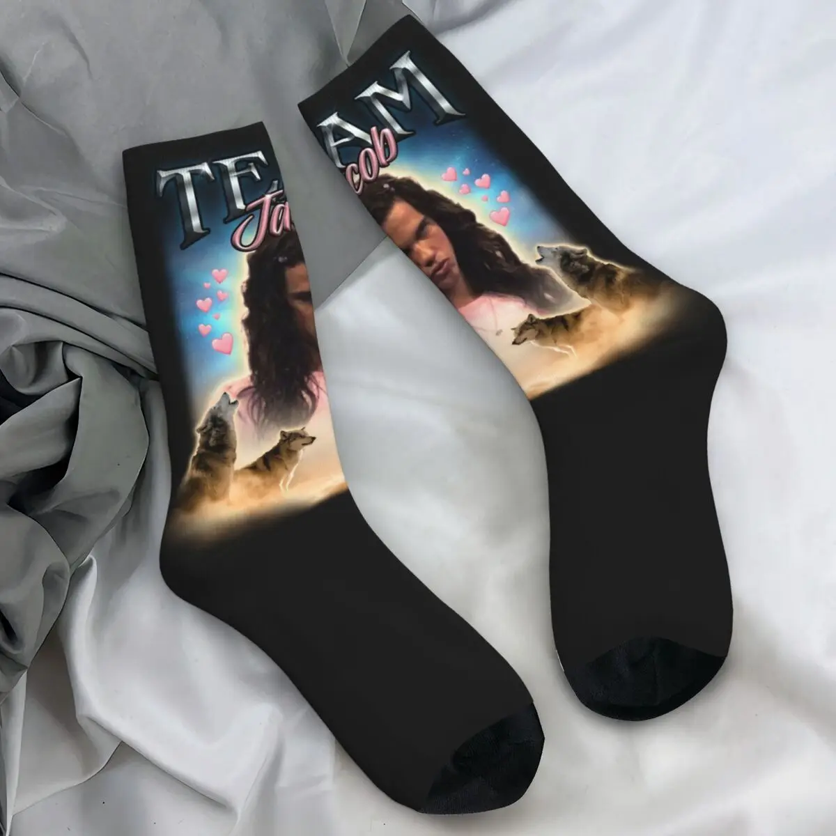 Team Jacob Cursed Stockings Twilight Movie Design Retro Socks Winter Anti Bacterial Socks Men's Outdoor Sports Quality Socks