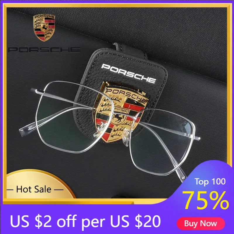 

Car Sticker For Porsche Cayenne Panamera Macan 911 Car Emblems Sunglasses Clip Holder Magnetic Leather Car Sunshade Clip For Por