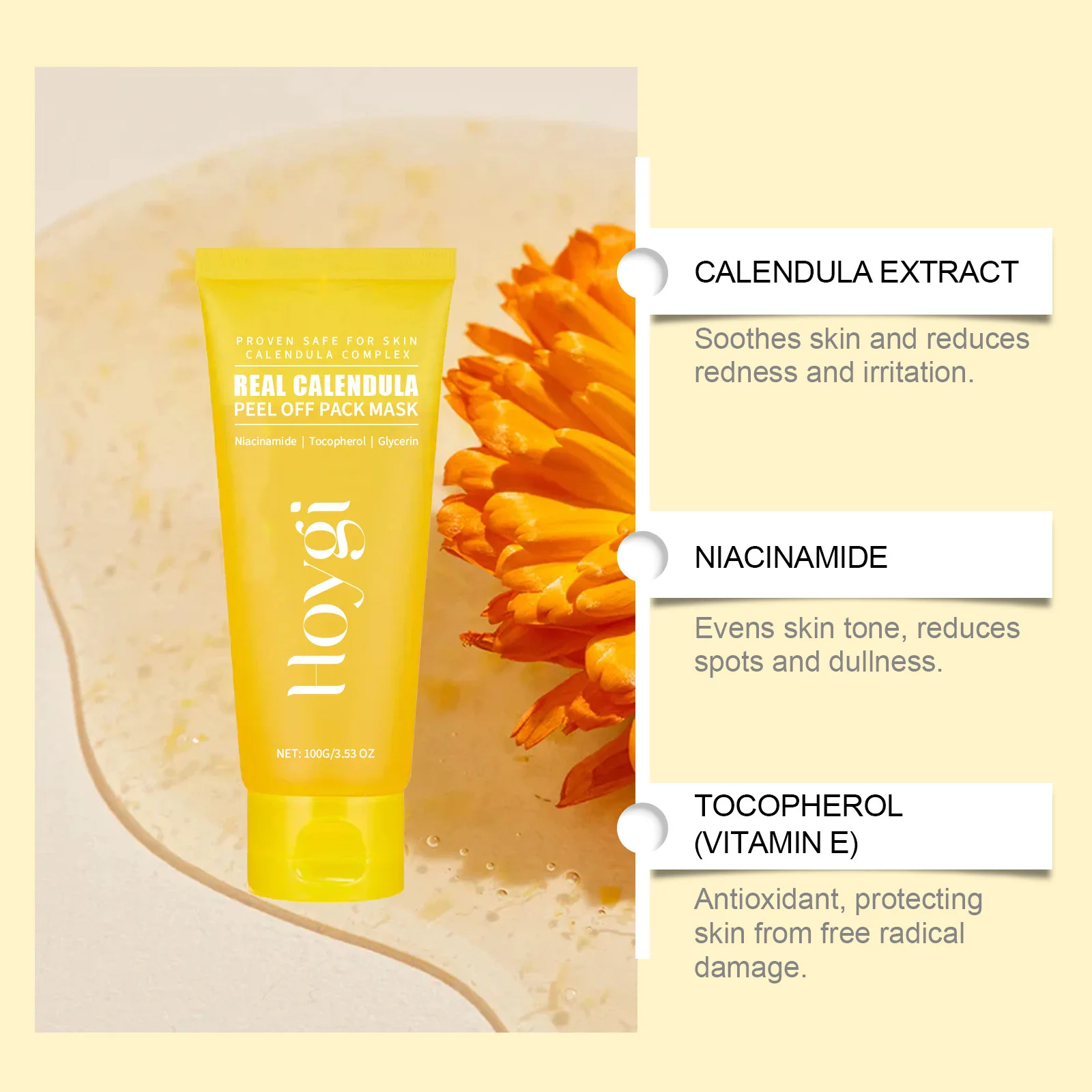 Calendula Peel off Mask Shrink Pore Oil Control Fade Dark Spot Nose Cleansing Brightening Moisturizing Blackhead Remover Mask