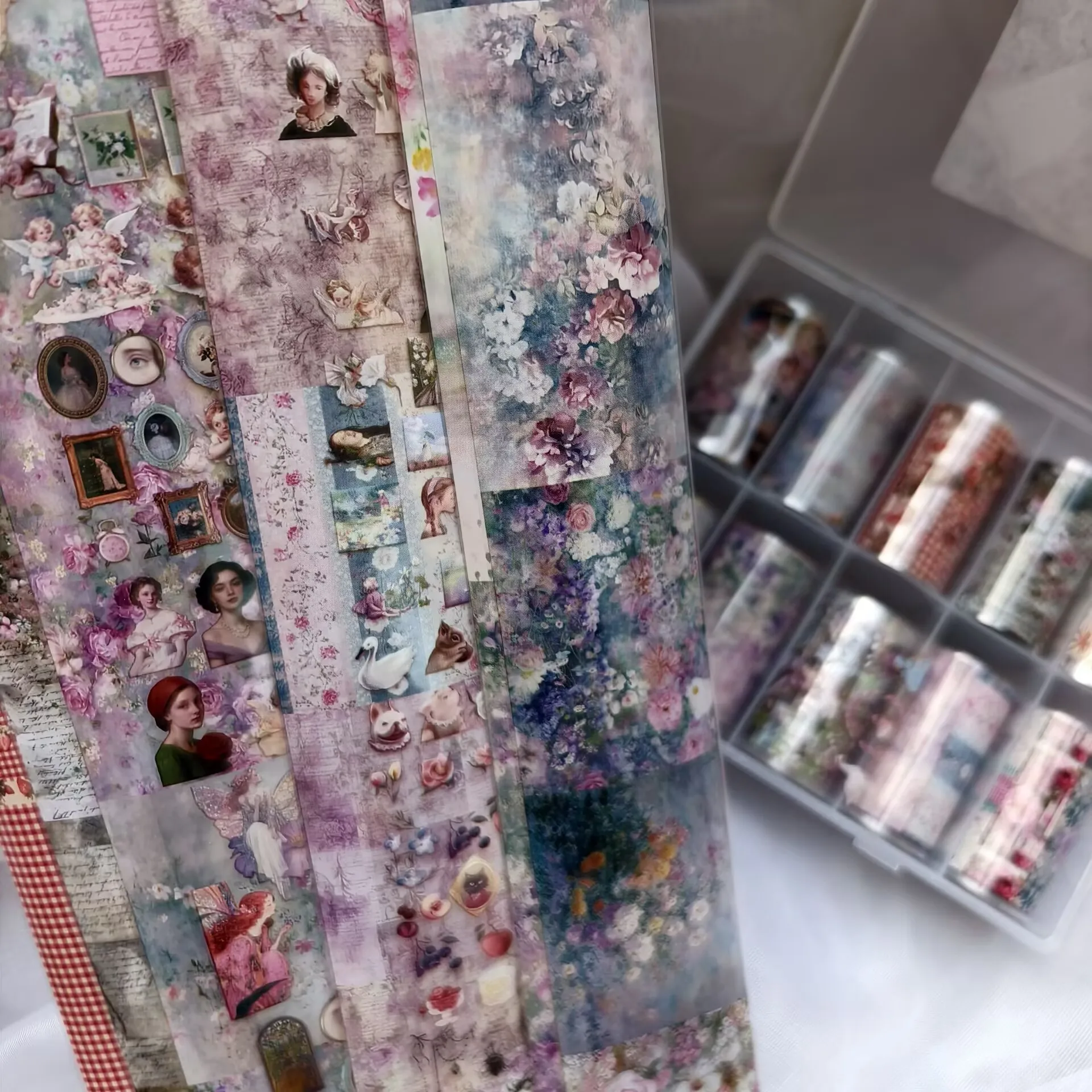 1Box Rose Lace  Winter Flower Plaid Angel Marble  Bow Nail Foils Transfer Paper  Nail Art Stickers   Decal  Nails Decoration