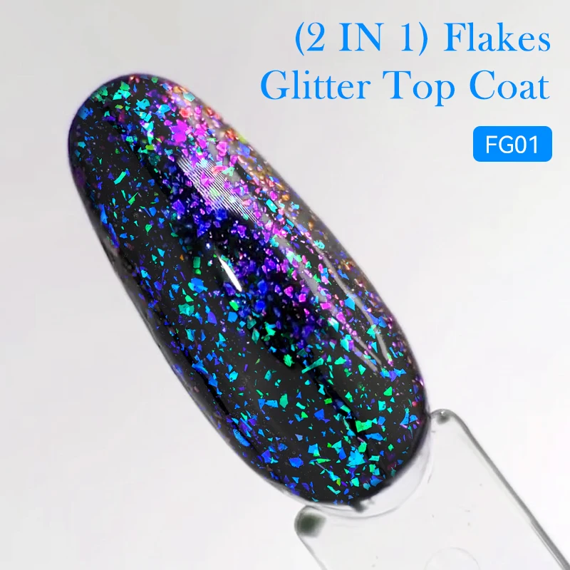 LILYCUTE 2 IN 1 Flakes Glitter Top Coat Gel Polish Nail Art Vernis Semi Permanent UV Gel Sparking Aurora Gel No Wipe Top Coat