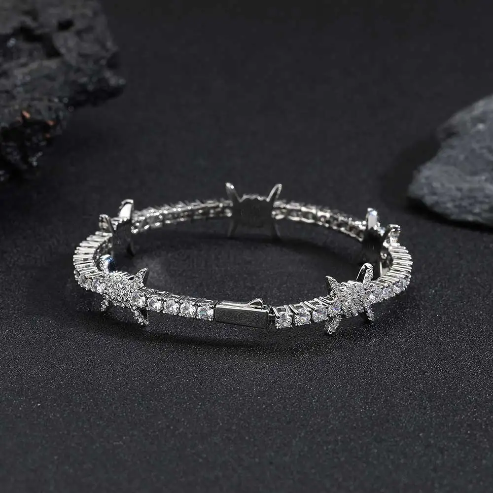 

Hip Hop Jewelry Tennis Bracelet Bling CZ Cubic Zirconia Iced Out Thorn Tennis Chain Bracelet For Women Free Engrave Logo