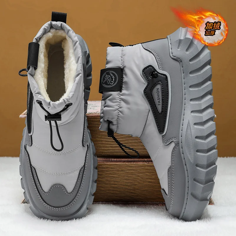 

Men's Warm Winter Boots Waterproof Non-Slip Plush Lined Sneaker Shoes Comfortable Winter Slippers Male Tenis Boots