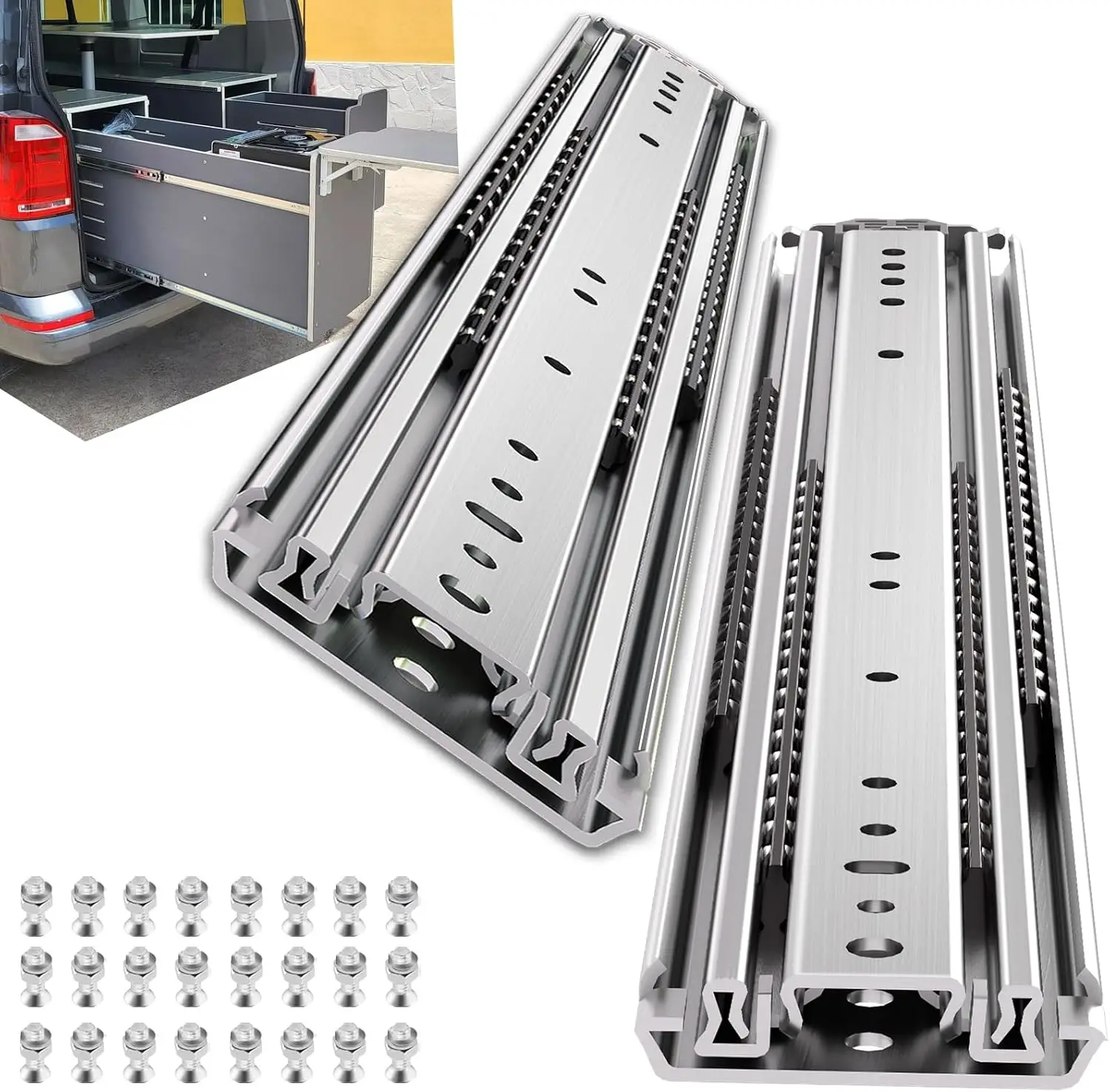60 Inch Heavy Duty Side Mount Drawer Slides Full Extension Ball Bearing Rails 76mm Width 500LB Load Capacity Industrial Cabinet Drawer Glides for Tool Box Workbench, 1 Pair