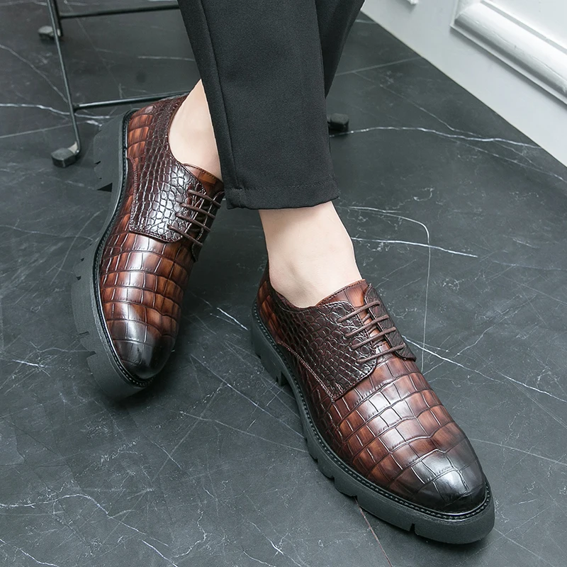 Thick Bottom Men business Dress Shoes Leather Luxury Italian Style Men Formal Shoes Brand Men Bring Business Leather Shoes Men