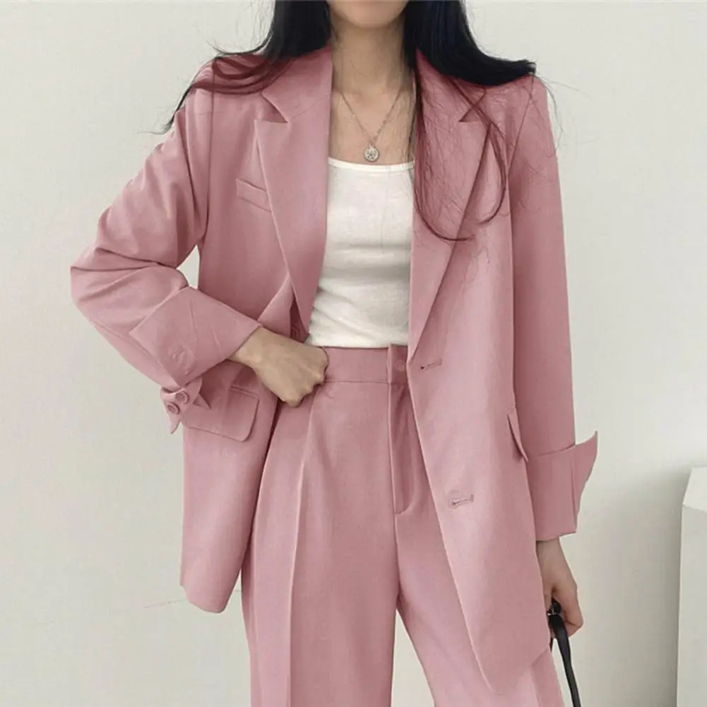 Wide Leg Suit Pants Set Elegant Women\'s Business Suit Set with Single-breasted Cardigan Jacket High Waist Wide for Professional