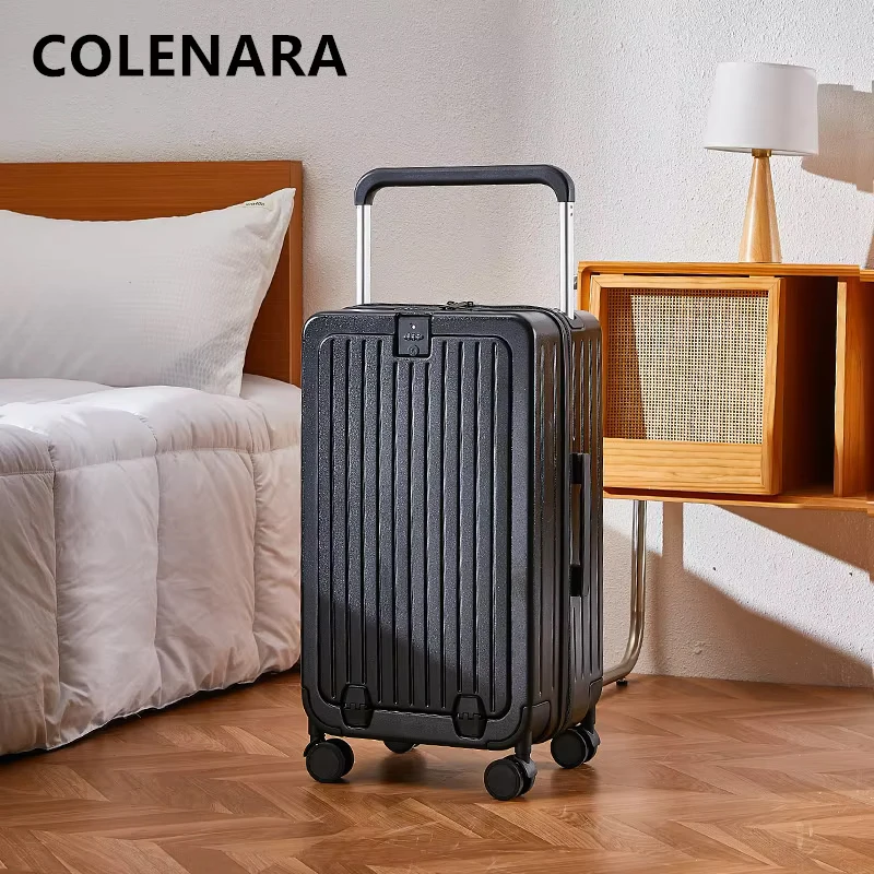 COLENARA Handheld Travel Suitcase Front Opening Laptop Boarding Case USB Charging Trolley Case 20“22”24